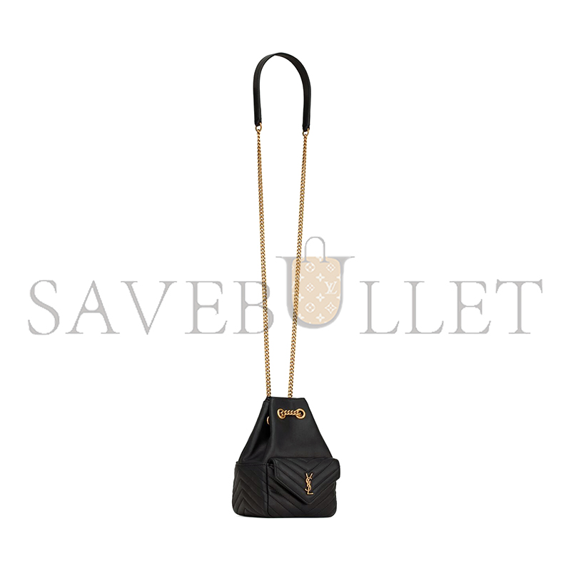 YSL JOE MINI BLACK QUILTED MONOGRAM BUCKET BAG 7607451EL071000 (19*13*13cm)